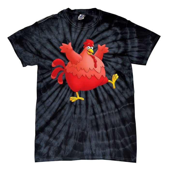 Red Fat Chubby Chicken Bird Cock Cartoon Art Tie-Dye T-Shirt