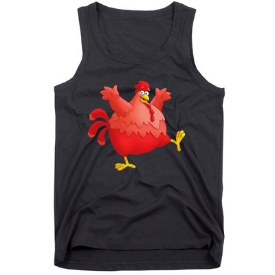 Red Fat Chubby Chicken Bird Cock Cartoon Art Tank Top