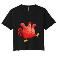 Red Fat Chubby Chicken Bird Cock Cartoon Art Women's Crop Top Tee