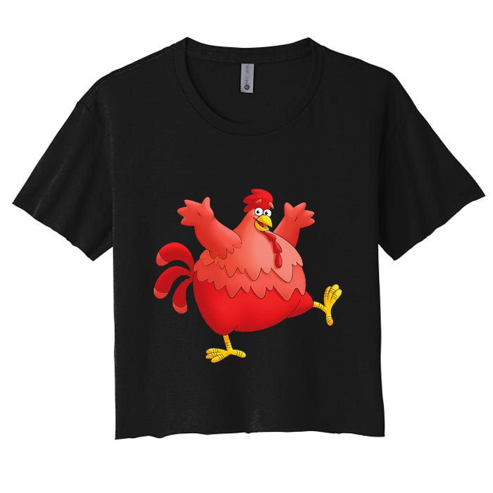 Red Fat Chubby Chicken Bird Cock Cartoon Art Women's Crop Top Tee