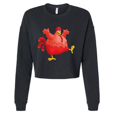 Red Fat Chubby Chicken Bird Cock Cartoon Art Cropped Pullover Crew