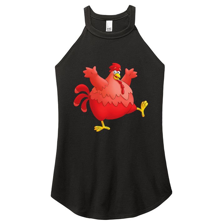 Red Fat Chubby Chicken Bird Cock Cartoon Art Women's Perfect Tri Rocker Tank