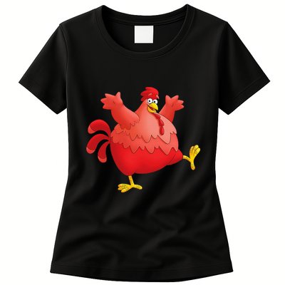 Red Fat Chubby Chicken Bird Cock Cartoon Art Womens T-Shirt
