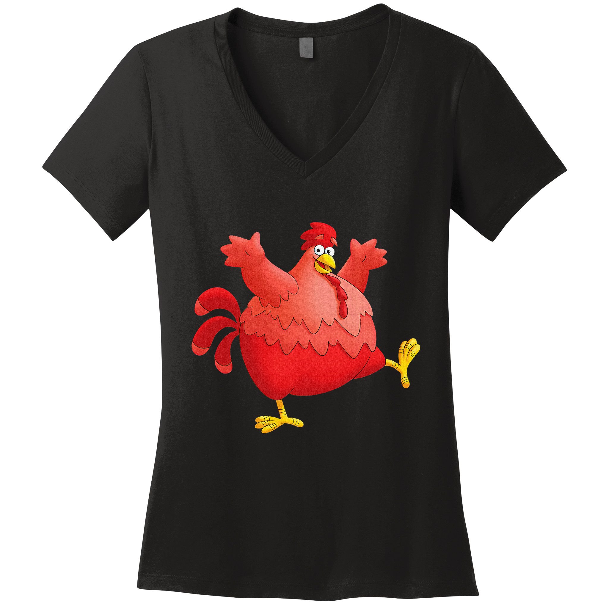 Red Fat Chubby Chicken Bird Cock Cartoon Art Women's V-Neck T-Shirt