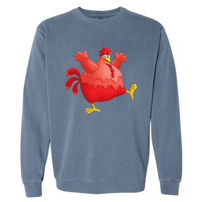 Red Fat Chubby Chicken Bird Cock Cartoon Art Garment-Dyed Sweatshirt