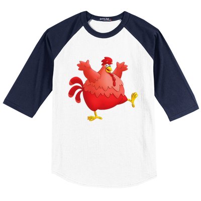 Red Fat Chubby Chicken Bird Cock Cartoon Art Baseball Sleeve Shirt