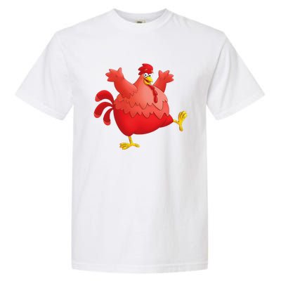 Red Fat Chubby Chicken Bird Cock Cartoon Art Garment-Dyed Heavyweight T-Shirt