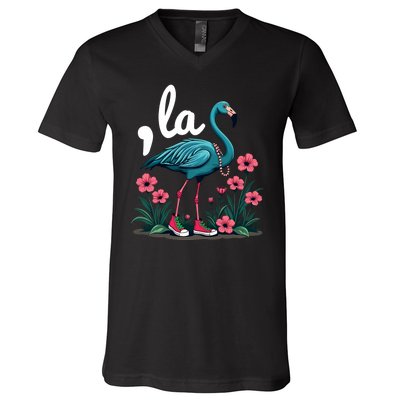 Retro Flamingo Chucks And Pearls Comma La Kamala Harris 2024 V-Neck T-Shirt