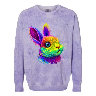 Rabbit Face Colorful Water Color Abstract Head Colorblast Crewneck Sweatshirt