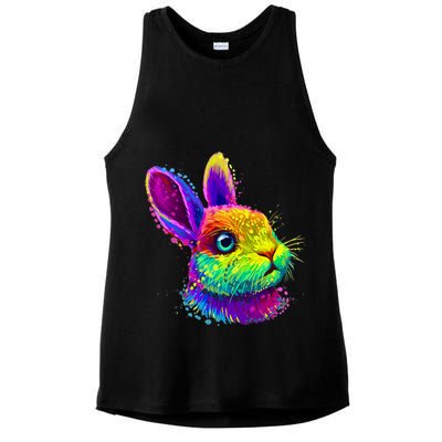 Rabbit Face Colorful Water Color Abstract Head Ladies PosiCharge Tri-Blend Wicking Tank