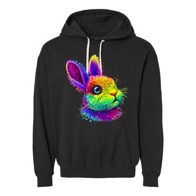 Rabbit Face Colorful Water Color Abstract Head Garment-Dyed Fleece Hoodie