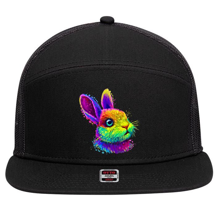 Rabbit Face Colorful Water Color Abstract Head 7 Panel Mesh Trucker Snapback Hat