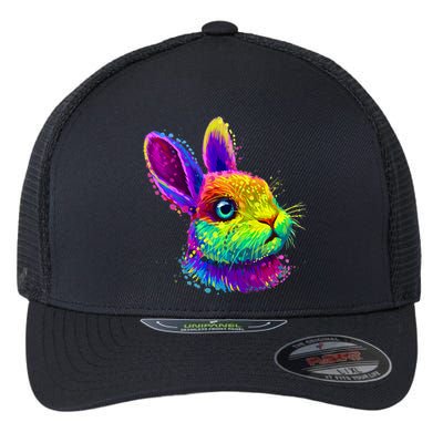 Rabbit Face Colorful Water Color Abstract Head Flexfit Unipanel Trucker Cap
