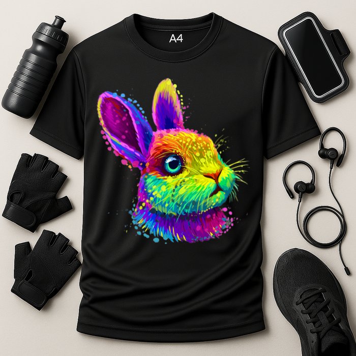Rabbit Face Colorful Water Color Abstract Head Performance Shirt