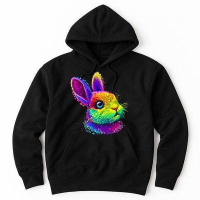 Rabbit Face Colorful Water Color Abstract Head Hoodie