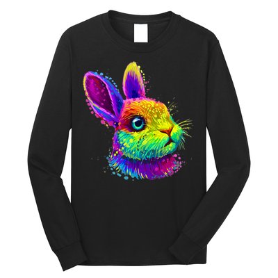 Rabbit Face Colorful Water Color Abstract Head Long Sleeve Shirt