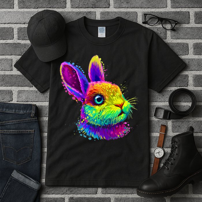 Rabbit Face Colorful Water Color Abstract Head Tall T-Shirt