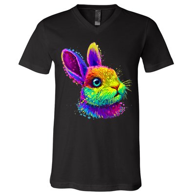 Rabbit Face Colorful Water Color Abstract Head V-Neck T-Shirt