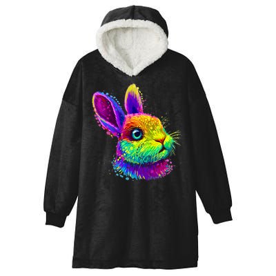 Rabbit Face Colorful Water Color Abstract Head Hooded Wearable Blanket