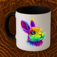 Rabbit Face Colorful Water Color Abstract Head Mug