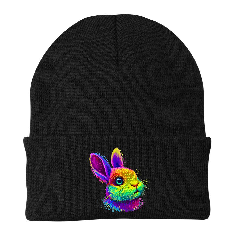 Rabbit Face Colorful Water Color Abstract Head Beanie