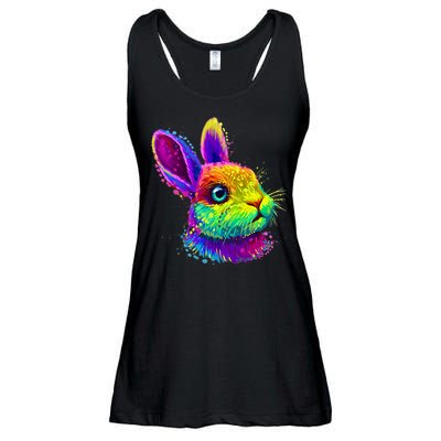 Rabbit Face Colorful Water Color Abstract Head Ladies Essential Flowy Tank