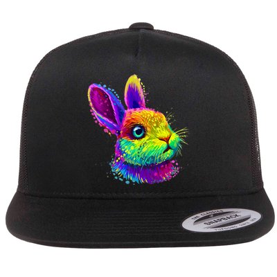 Rabbit Face Colorful Water Color Abstract Head Flatbill Hat