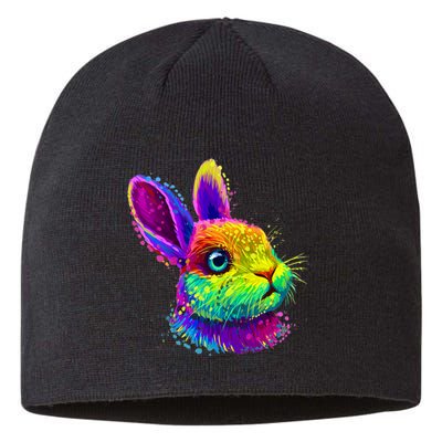 Rabbit Face Colorful Water Color Abstract Head Sustainable Beanie