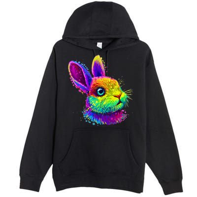 Rabbit Face Colorful Water Color Abstract Head Premium Pullover Hoodie