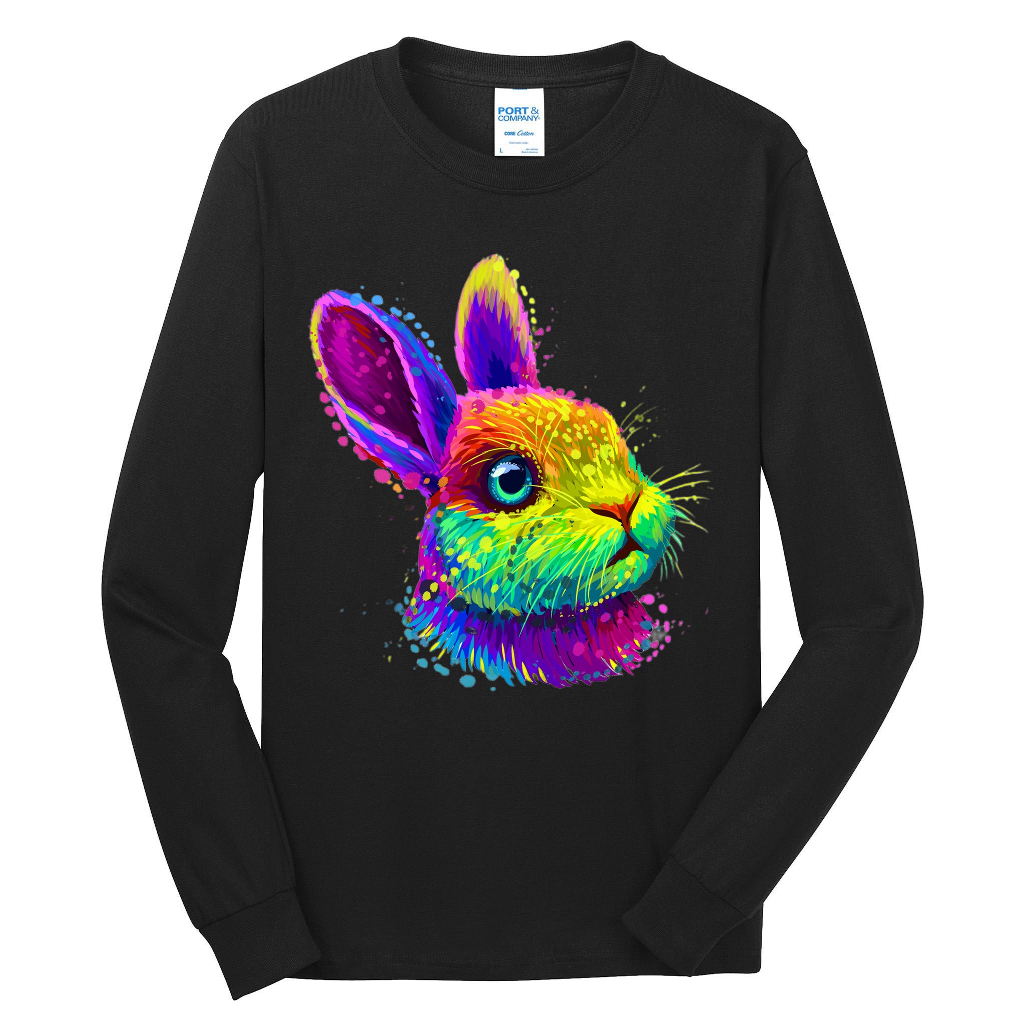 Rabbit Face Colorful Water Color Abstract Head Tall Long Sleeve T-Shirt