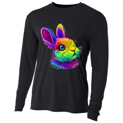 Rabbit Face Colorful Water Color Abstract Head Cooling Performance Long Sleeve Crew
