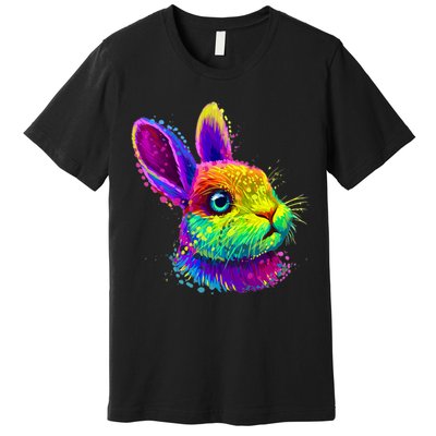 Rabbit Face Colorful Water Color Abstract Head Premium T-Shirt