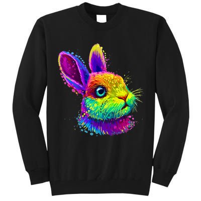 Rabbit Face Colorful Water Color Abstract Head Tall Sweatshirt