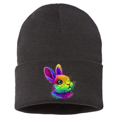 Rabbit Face Colorful Water Color Abstract Head Sustainable Knit Beanie