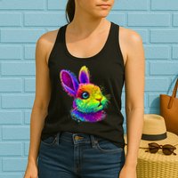 Rabbit Face Colorful Water Color Abstract Head Womens Tank Top