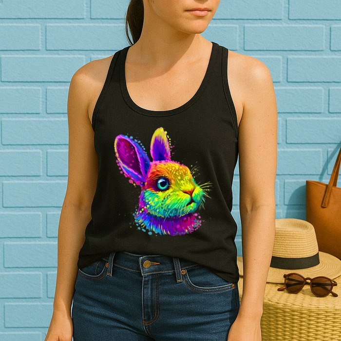 Rabbit Face Colorful Water Color Abstract Head Womens Tank Top
