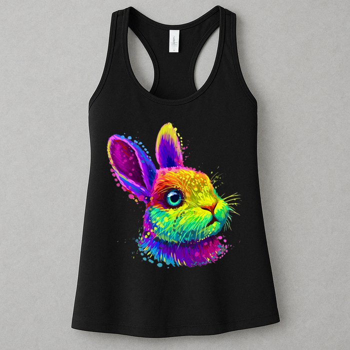 Rabbit Face Colorful Water Color Abstract Head Womens Tank Top