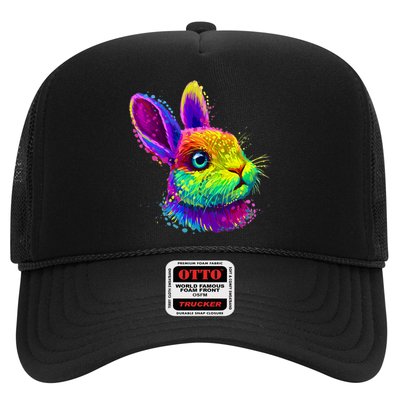Rabbit Face Colorful Water Color Abstract Head Trucker Hat