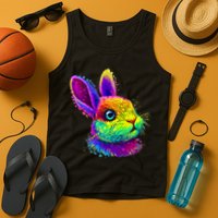 Rabbit Face Colorful Water Color Abstract Head Tank Top