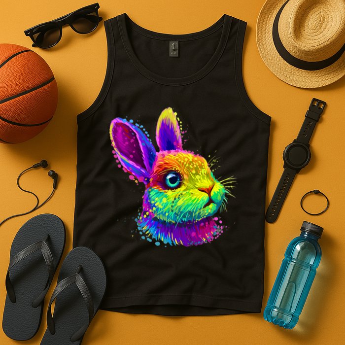 Rabbit Face Colorful Water Color Abstract Head Tank Top