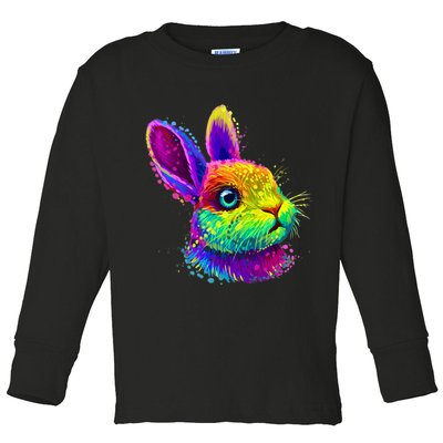 Rabbit Face Colorful Water Color Abstract Head Toddler Long Sleeve Shirt