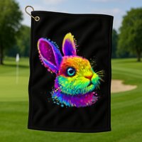 Rabbit Face Colorful Water Color Abstract Head Golf Towel