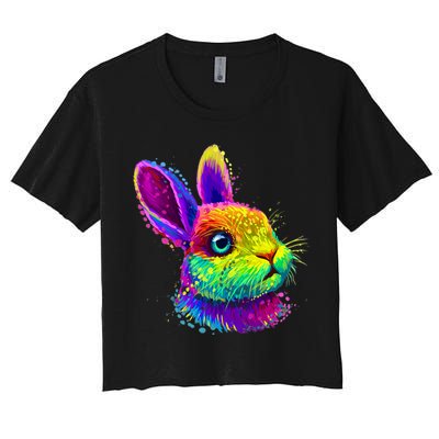 Rabbit Face Colorful Water Color Abstract Head Crop Top
