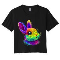 Rabbit Face Colorful Water Color Abstract Head Crop Top