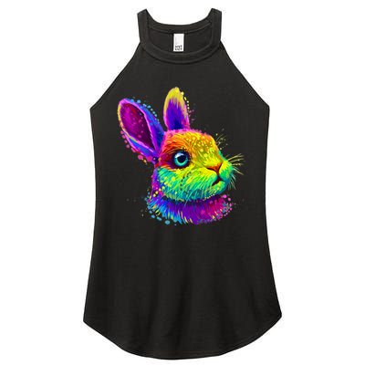 Rabbit Face Colorful Water Color Abstract Head Women's Perfect Tri Rocker Tank