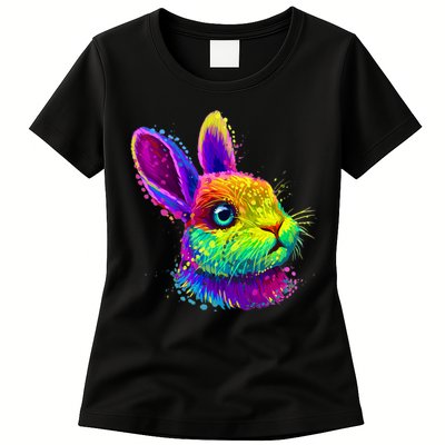 Rabbit Face Colorful Water Color Abstract Head Womens T-Shirt