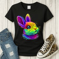 Rabbit Face Colorful Water Color Abstract Head Womens T-Shirt