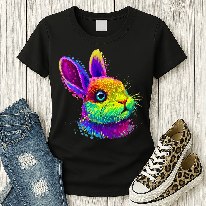 Rabbit Face Colorful Water Color Abstract Head Womens T-Shirt
