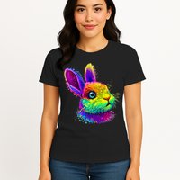 Rabbit Face Colorful Water Color Abstract Head Womens T-Shirt