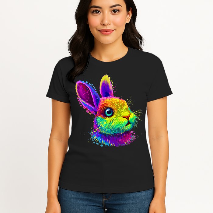Rabbit Face Colorful Water Color Abstract Head Womens T-Shirt